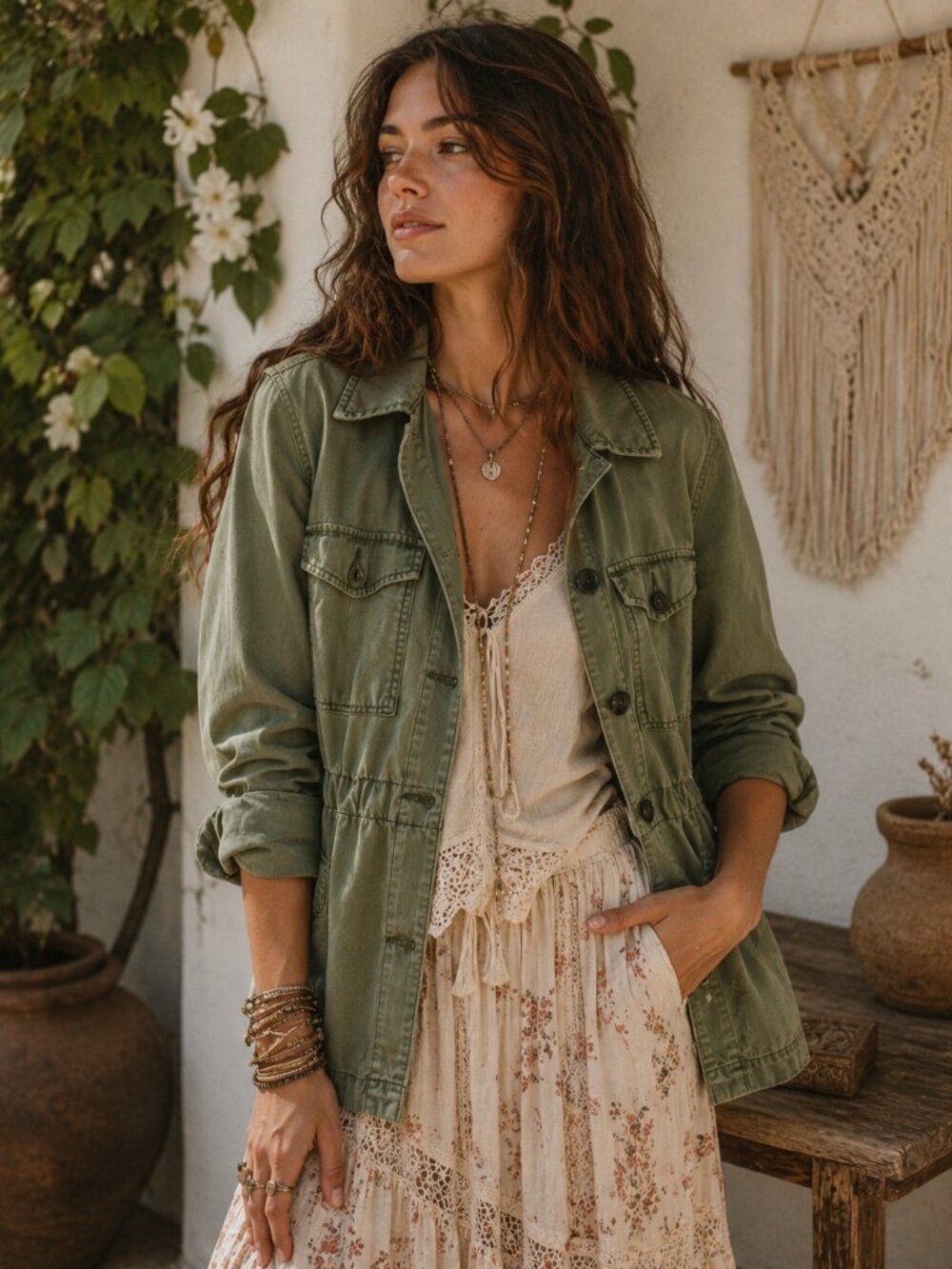 Retro Sanctuary 2010’s Cotton Button-Front Jacket in Olive Green